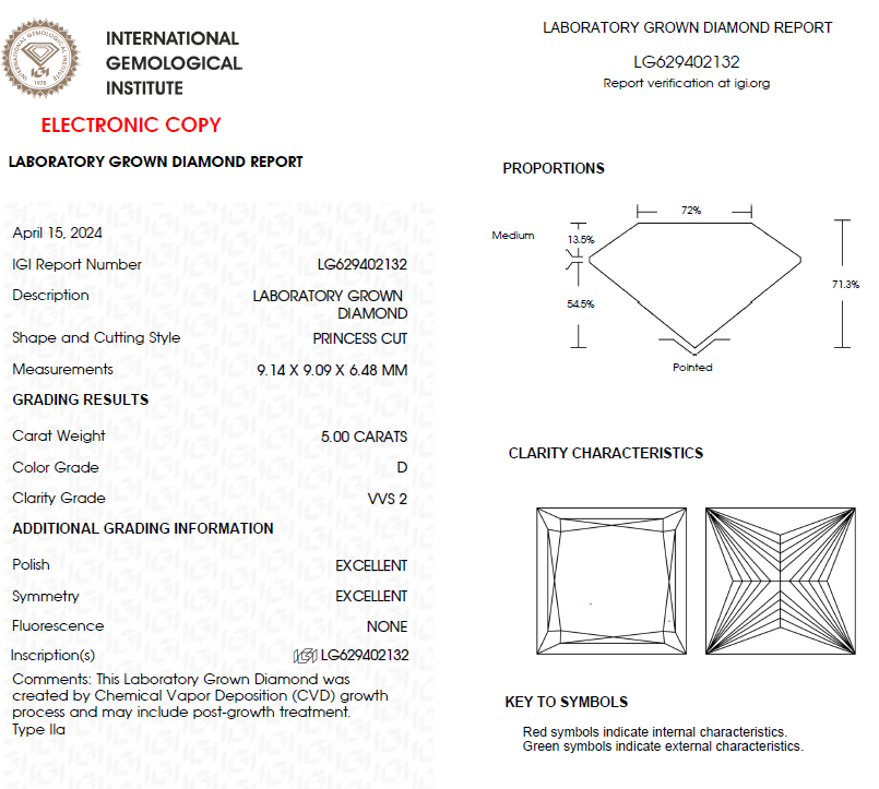 5 CT Princess Cut Lab Grown Diamond For Engagement Ring