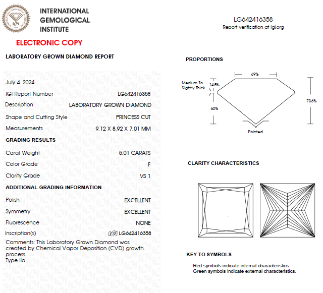 5 CT Princess Cut Lab Grown Diamond For Engagement Ring