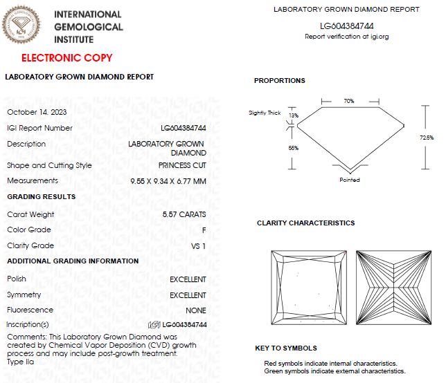 5.57 CT Princess Cut Lab Grown Diamond For Engagement Ring