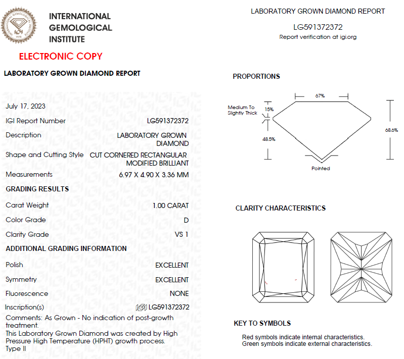 1 CT Radiant Cut Lab Grown Diamond For Engagement Ring