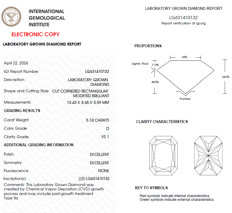 5.74 CT Radiant Lab Grown Diamond For Engagement Ring