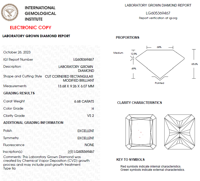 6.68 CT Radiant Lab Grown Diamond For Engagement Ring