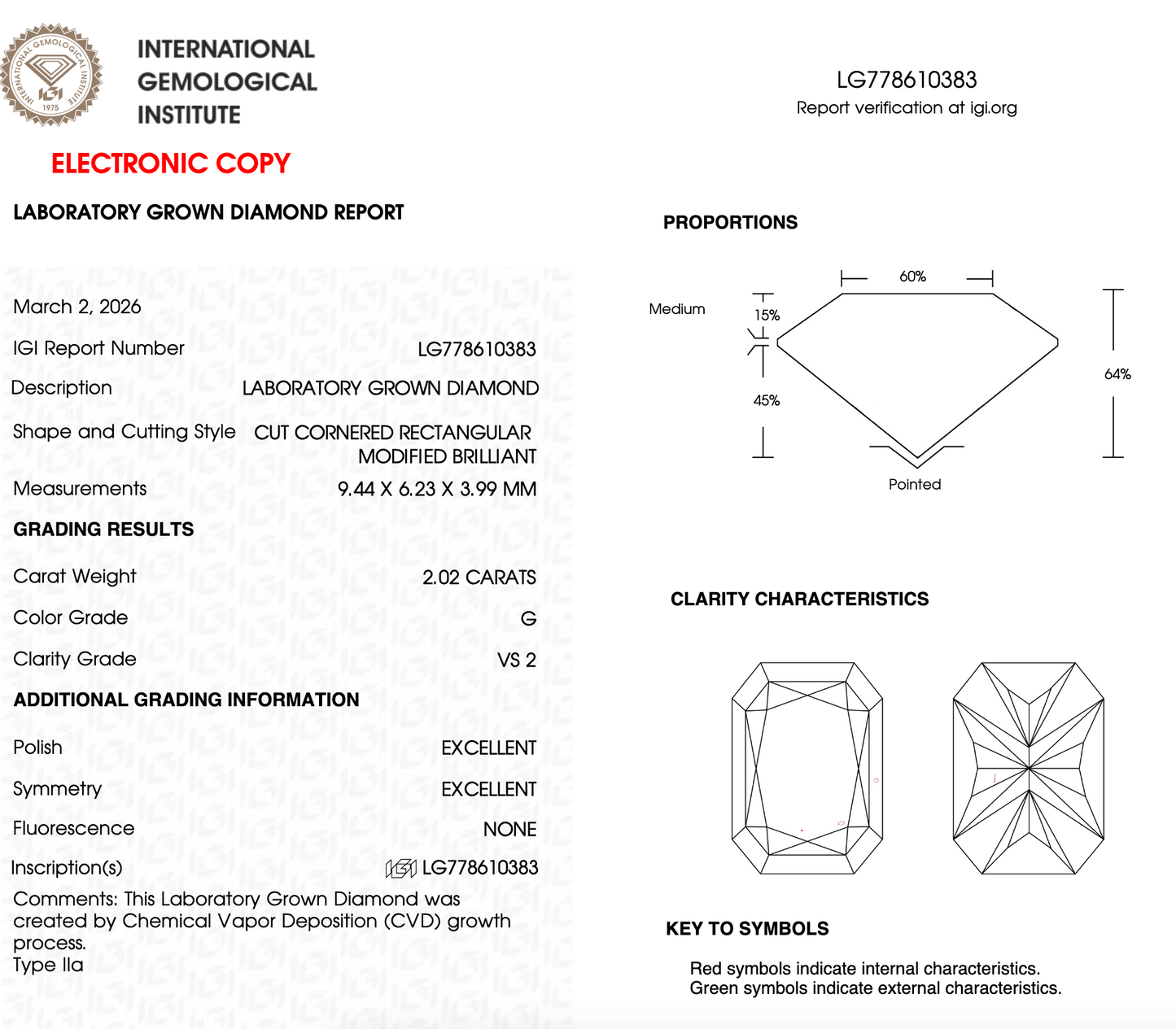 2 CT Radiant Cut Lab Grown Diamond For Engagement Ring