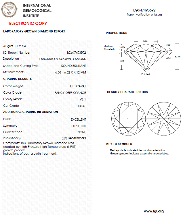 1 CT Round Deep Orange Lab Grown Diamond For Engagement Ring