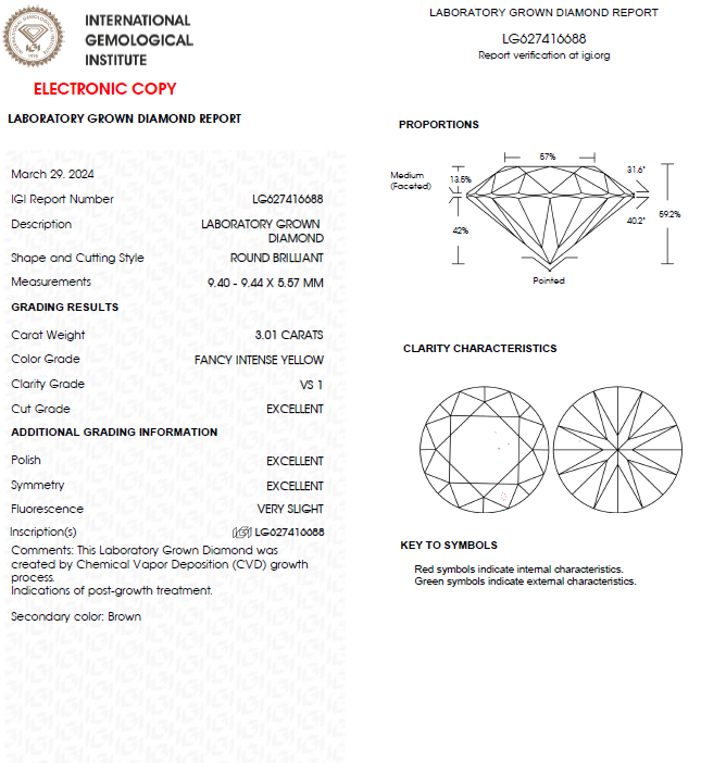 3 CT Round Intense Yellow Lab Grown Diamond For Engagement Ring