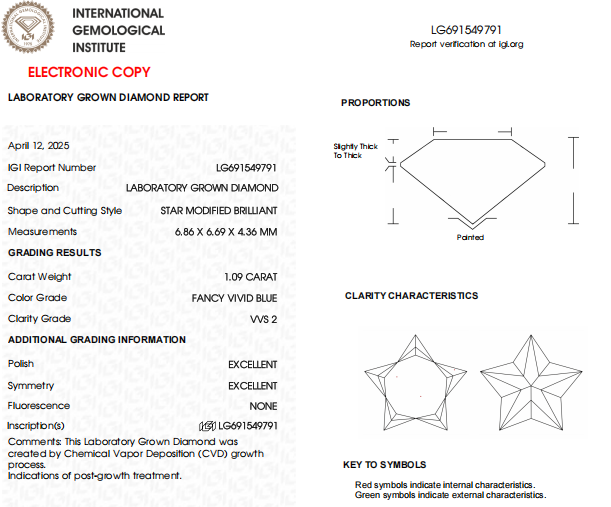VVS2 1 CT Vivid Blue Star Cut Lab Grown Diamond For Engagement Ring