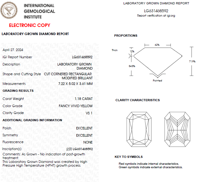 1 CT Yellow Radiant Cut Lab Grown Diamond For Engagement Ring