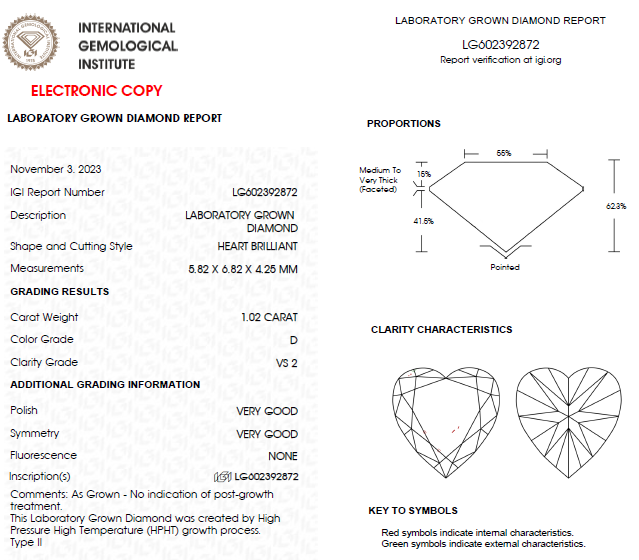 1 CT Heart Shape Lab Grown Diamond For Engagement Ring