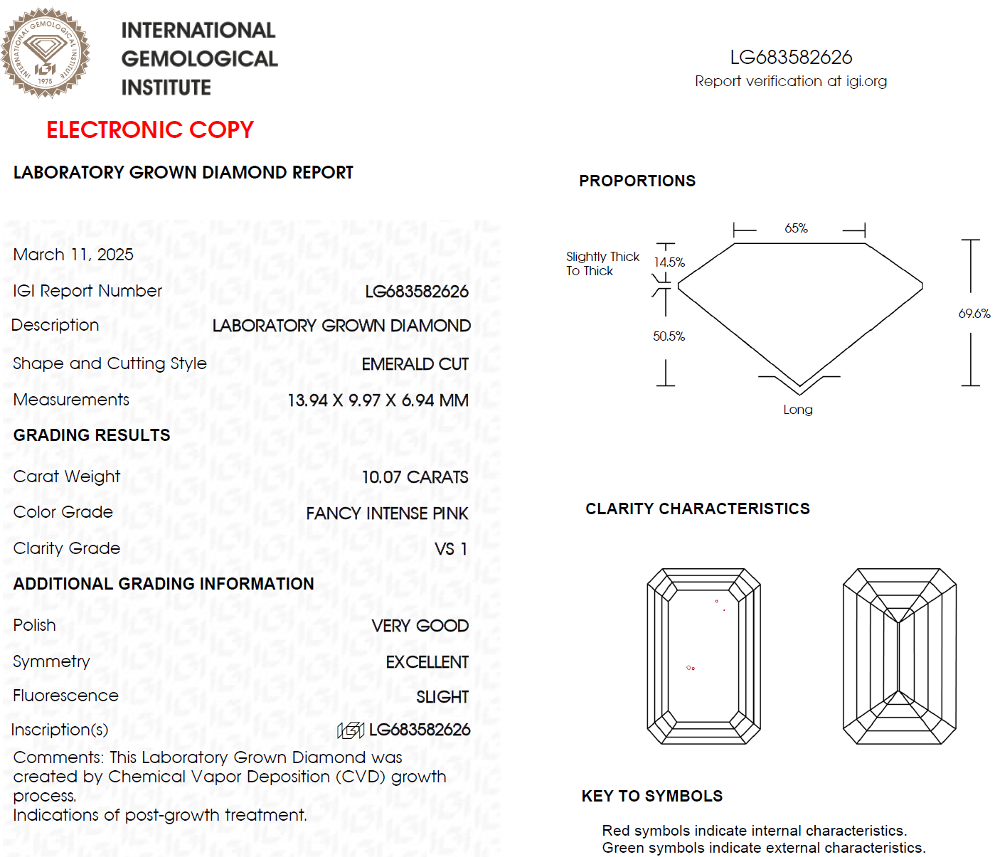 10 CT Pink Emerald Cut Lab Grown Diamond For Engagement Ring - IGI Certified