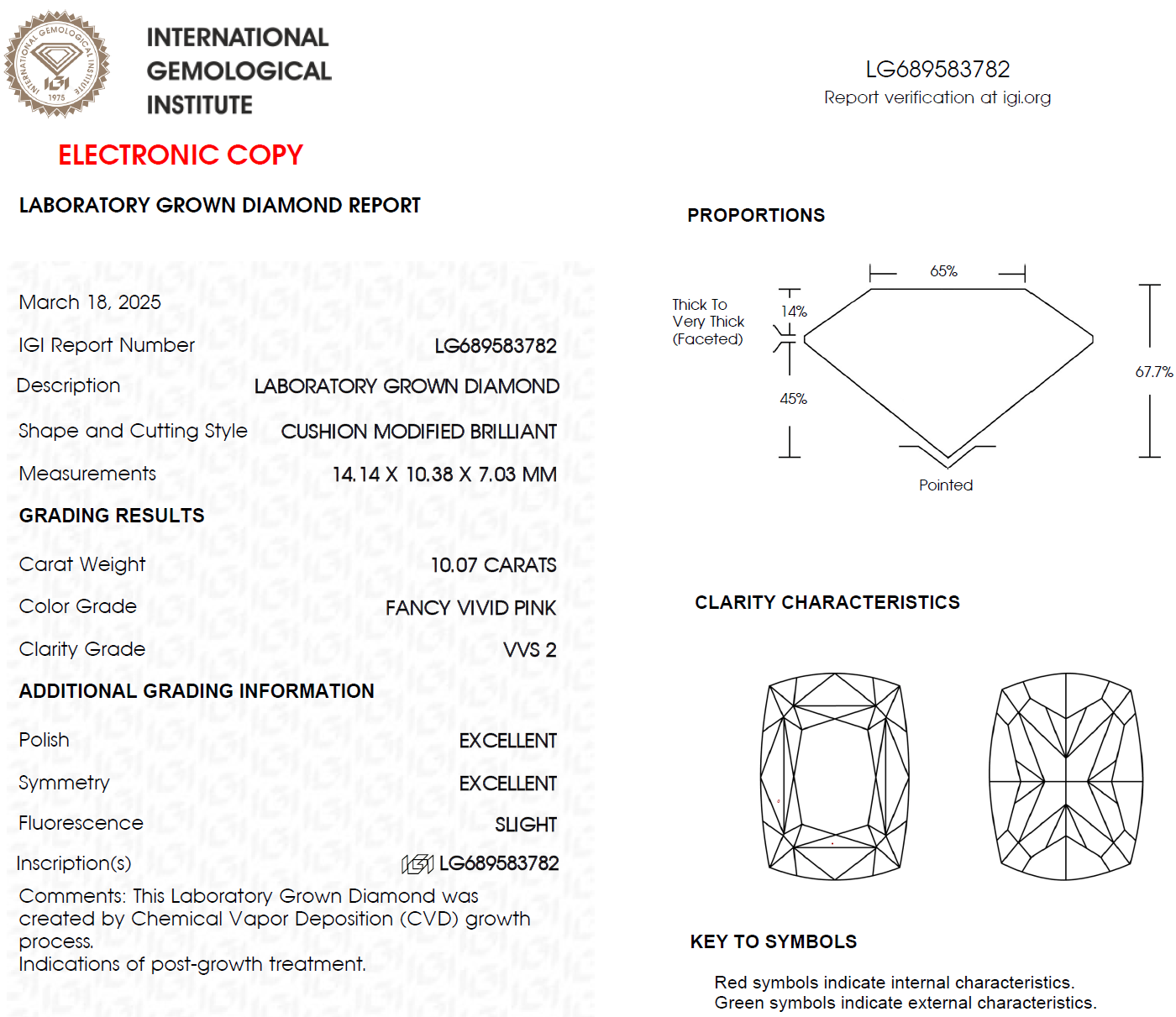 10 CT Pink Cushion Cut Lab Grown Diamond For Engagement Ring - IGI Certified VVS2