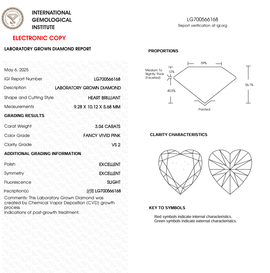 3 CT Pink Heart Cut Lab Grown Diamond for Jewelry | Diamond for Engagement Ring | IGI Certified | Gift for Wife