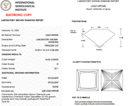 14 CT Princess Cut Lab Grown Diamond For Engagement Ring