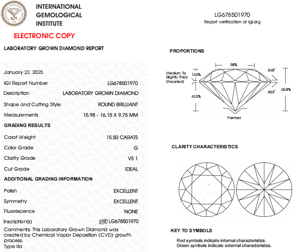15.50 CT Round Lab Grown Diamond For Solitaire Engagement Ring