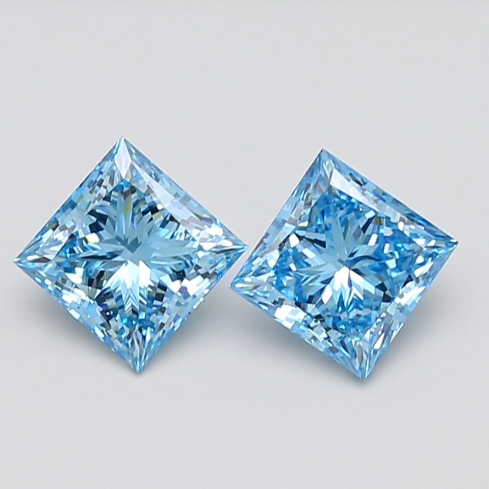 1.78 CT Blue Princess Cut Lab Grown Diamond Pair for Anniversary Gift or Wedding Gift | Diamond Pair for Earrings or Necklace | Best Gift for Mother