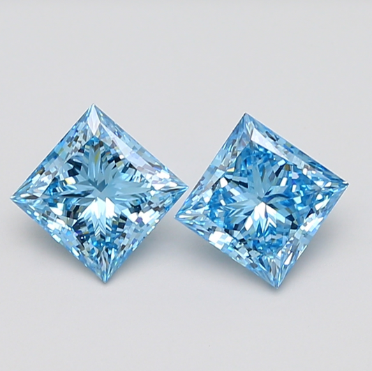 1.78 CT Blue Princess Cut Lab Grown Diamond Pair for Anniversary Gift or Wedding Gift | Diamond Pair for Earrings or Necklace | Best Gift for Mother