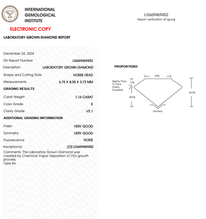 1.14 CT Horse Head Lab Grown Diamond for Necklace or Bracelet | IGI Certified | Best for Earrings or Anklet | Gift for Man