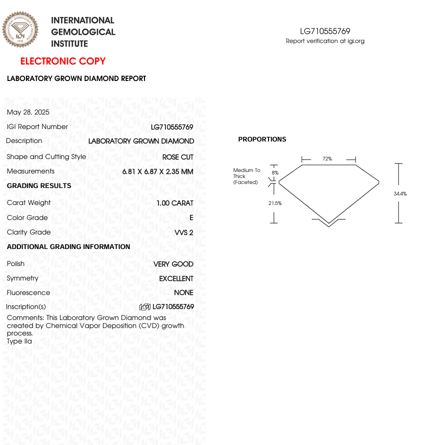 1 CT Rose Cut Lab Grown Diamond | IGI Certified | Best Diamond for Jewelry or Engagement Ring