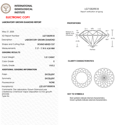 1.51 CT Round Cut Lab Grown Diamond for Engagement Ring or Necklace | Best for Anniversary Gift | IGI Certified