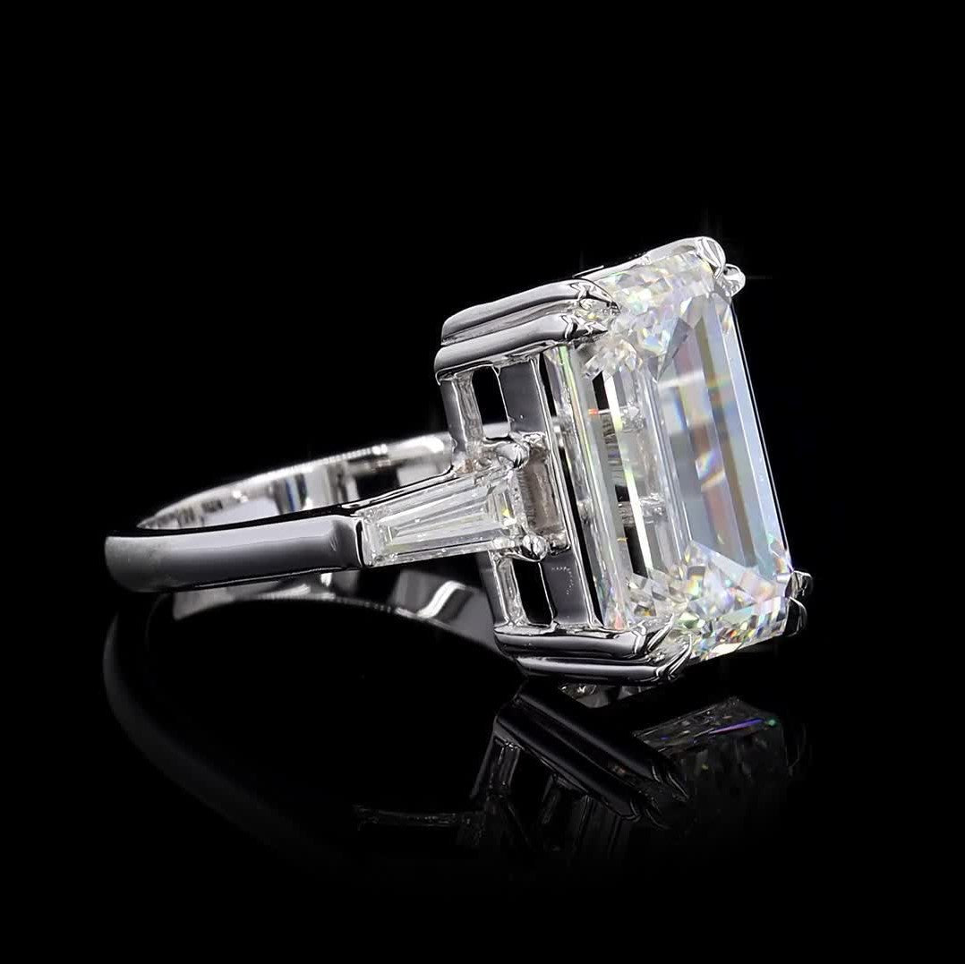 5 CT Emerald Cut Three Stone Lab Grown Diamond 14Kt white Gold  Engagement Ring