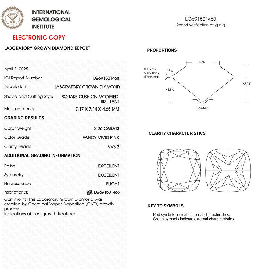 2.26 CT Pink Square Cushion Cut Lab Grown Diamond for Wedding Gift | IGI Certified | Diamond for Jewelry
