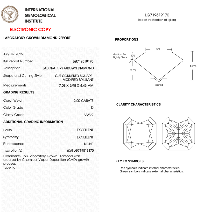 2 CT Radiant Cut Lab Grown Diamond for Anniversary Gift or Wedding Gift | IGI Certified | Best for Engagement Ring