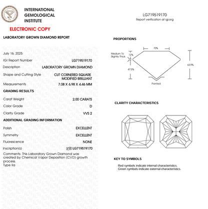 2 CT Radiant Cut Lab Grown Diamond for Anniversary Gift or Wedding Gift | IGI Certified | Best for Engagement Ring