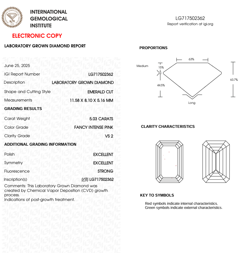 5 CT Pink Emerald Cut Lab Grown Diamond for Wedding Ring | IGI Certified | Diamond for Anniversary Gift or Engagement Ring