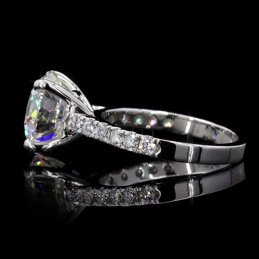3 CT Round Diamond Pave Band 18k White Gold Engagement Ring