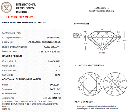 3.50 CT Round Lab Grown Diamond For Engagement Ring