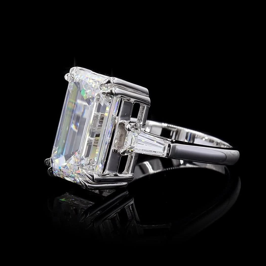 5 CT Emerald Cut Three Stone Lab Grown Diamond 14Kt white Gold  Engagement Ring