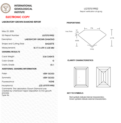 3 CT Baguette Cut Lab Grown Diamond for Engagement Ring | Best for Anniversary gift | IGI Certified | Best Gift for Husband