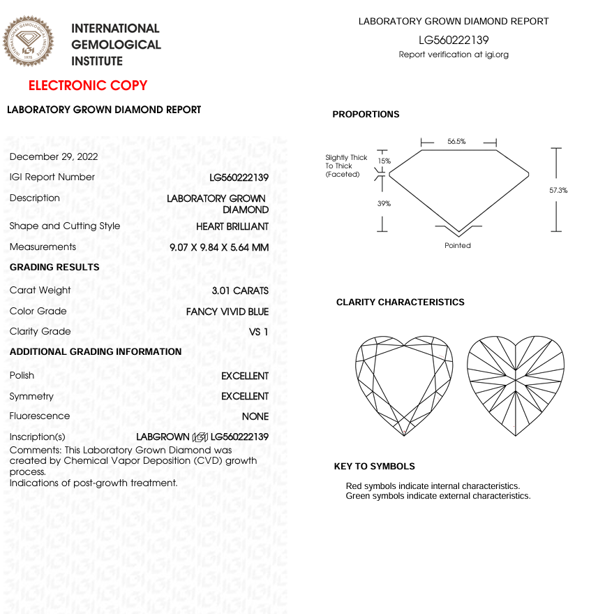 3 CT Blue Heart Lab Grown Diamond for Engagement Ring or Anniversary Gift | IGI Certified | Best for Wedding Gift