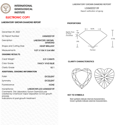 3 CT Blue Heart Lab Grown Diamond for Engagement Ring or Anniversary Gift | IGI Certified | Best for Wedding Gift