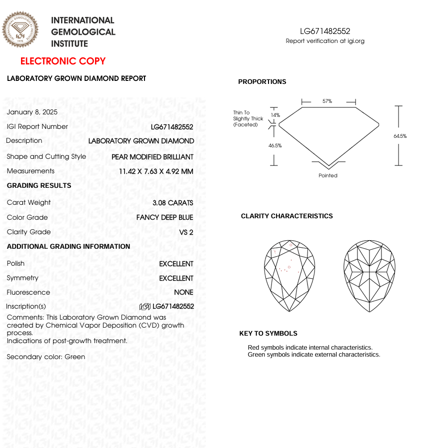 3 CT Blue Pear Cut Lab Grown Diamond for Engagement Ring or Anniversary Gift | IGI Certified | Best for Bracelet or Anklet | Gift for Wife