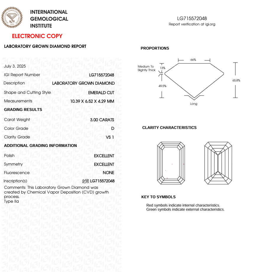 3 CT Emerald Cut Lab Grown Diamond for Engagement Ring | IGI Certified | Best Diamond for Jewelry