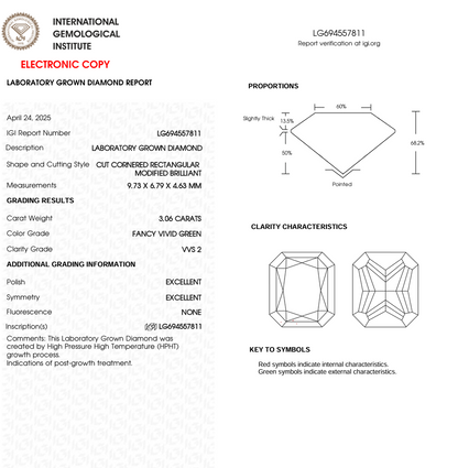 3 CT Green Radiant Cut Lab Grown Diamond | IGI Certified | Best Diamond for Necklace or Bracelet | Gift for Husband