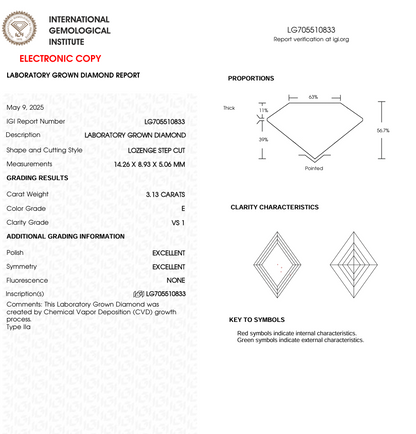 3.13 CT Lozenge Step Cut Lab Grown Diamond | IGI Certified | Diamond for Jewelry | Best for Birthday Gift