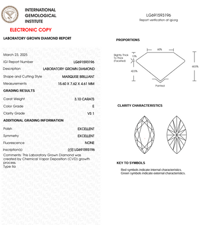 3 CT Marquise Cut Lab Grown Diamond for Wedding Ring | IGI Certified | Diamond for Birthday Gift or Anniversary Gift