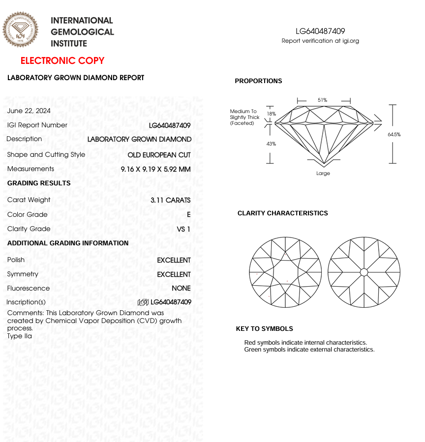 3.11 CT Old European Cut Lab Grown Diamond | IGI Certified | Diamond for Anniversary Gift or Wedding Gift
