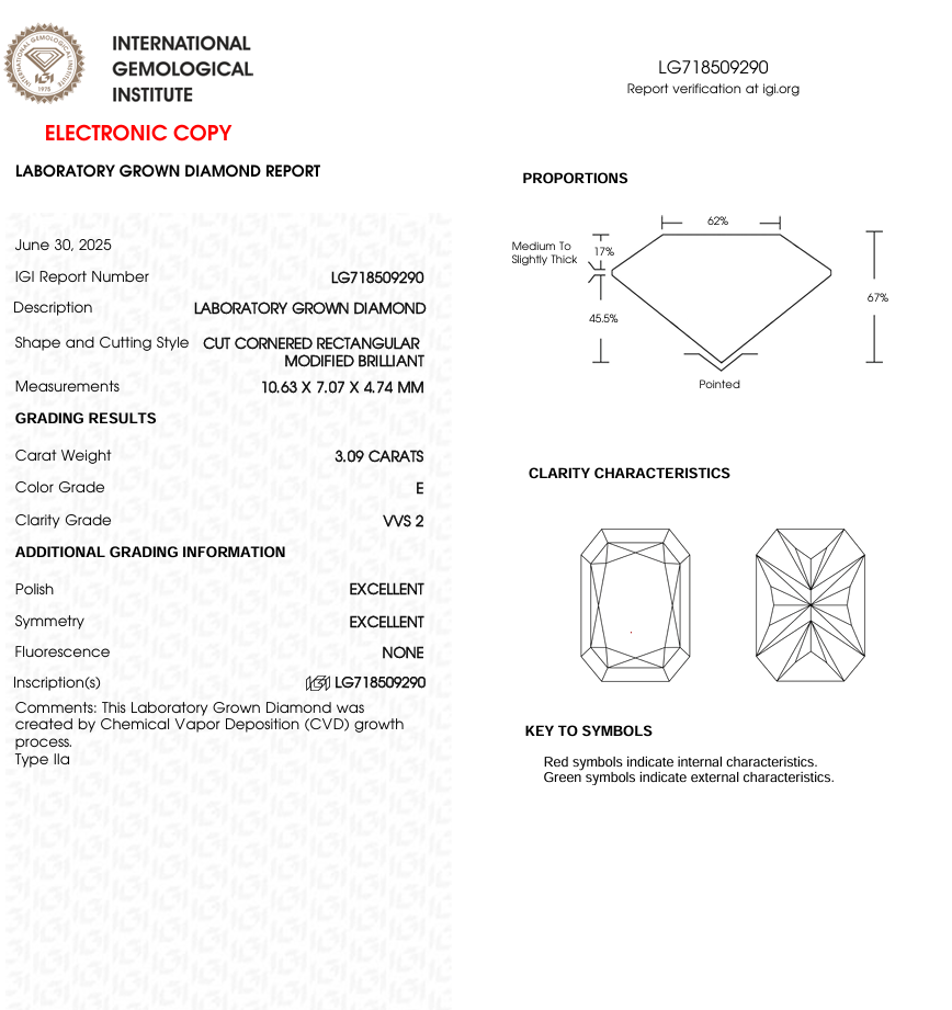 3 CT Radiant Cut Lab grown Diamond | IGI Certified | Diamond for Engagement Ring