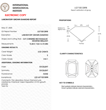 3 CT Radiant Cut Lab Grown Diamond for Engagement Ring or Anniversary Gift | IGI Certified | Best for Necklace or Bracelet