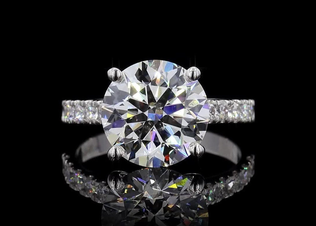3 CT Round Diamond Pave Band 18k White Gold Engagement Ring
