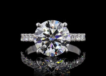 3 CT Round Diamond Pave Band 18k White Gold Engagement Ring