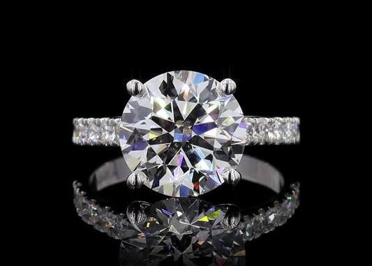 3 CT Round Diamond Pave Band 18k White Gold Engagement Ring