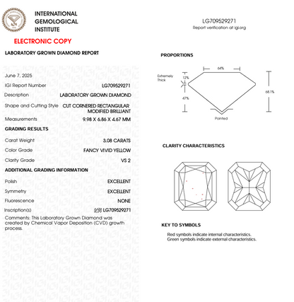 3 CT Yellow Radiant Cut Lab Grown Diamond | IGI Certified | Diamond for Engagement Ring or Anniversary Gift