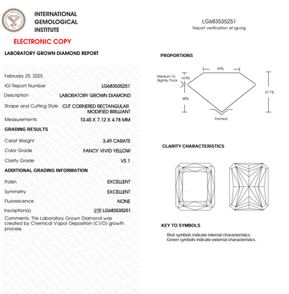 3.49 CT Yellow Radiant Cut Lab Grown Diamond for Engagement Ring | Best for Wedding Gift or Anniversary Gift | IGI Certified | Best Gift for Husband