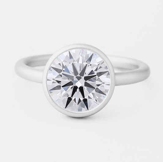 3 CT Round Bezel Set Lab Grown Diamond Platinum Ring