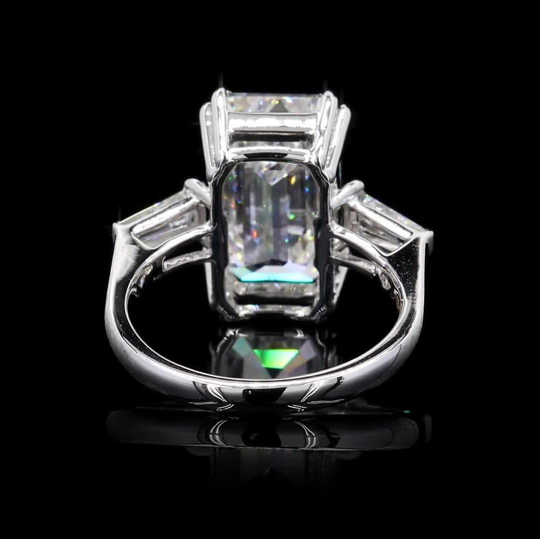 5 CT Emerald Cut Three Stone Lab Grown Diamond 14Kt white Gold  Engagement Ring