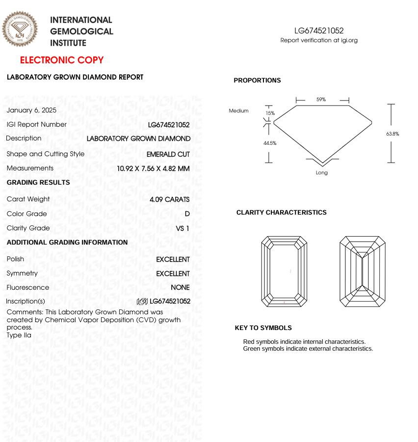 4 CT Emerald Cut Lab Grown Diamond | IGI Certified | Best for Engagement Ring or Anniversary Gift