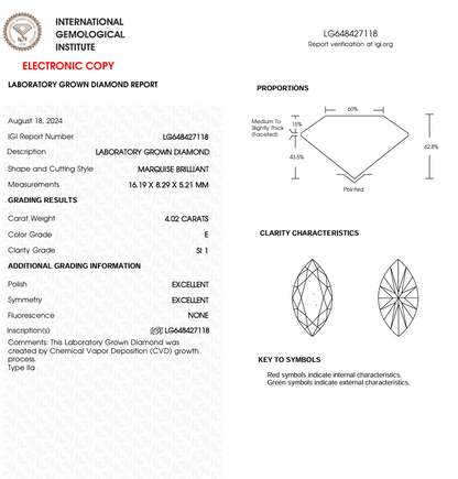 4 CT Marquise Cut Lab Grown Diamond for Anniversary Gift or Engagement Ring | IGI Certified | Best for Wedding Gift | Best Gift for Wife